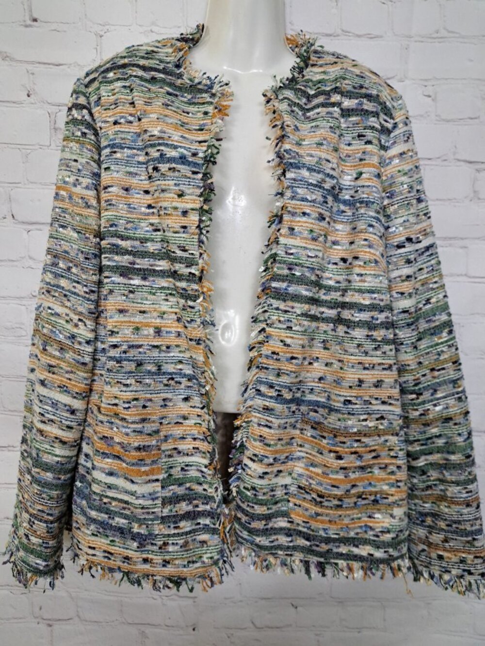 Alfred Dunner Textured  Boho Open Front Jacket Size 12